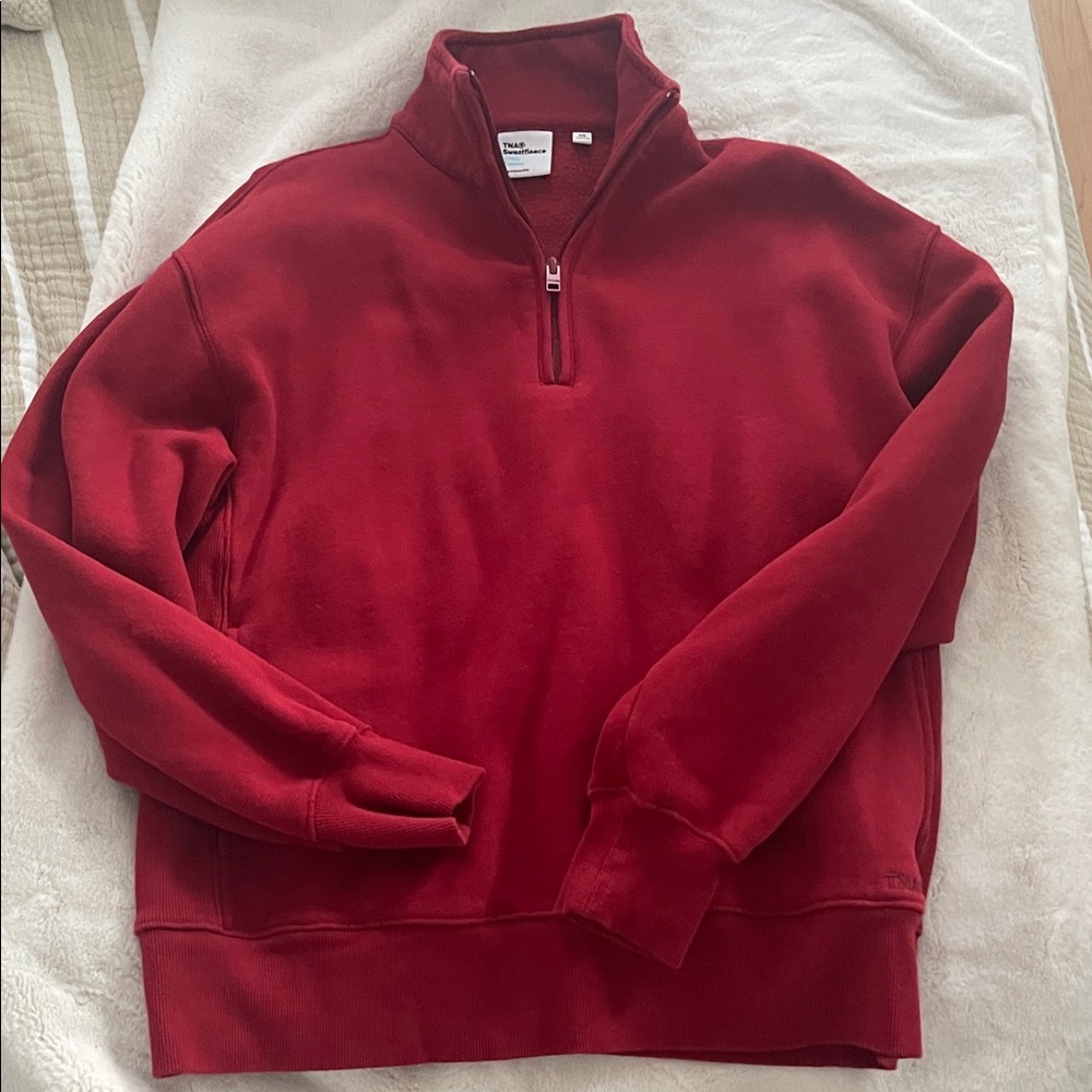 TNA women’s Bold Red Zip-Up Sweater